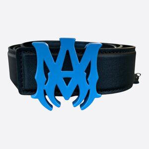 Amiri Black & Blue MA Logo Leather Belt
